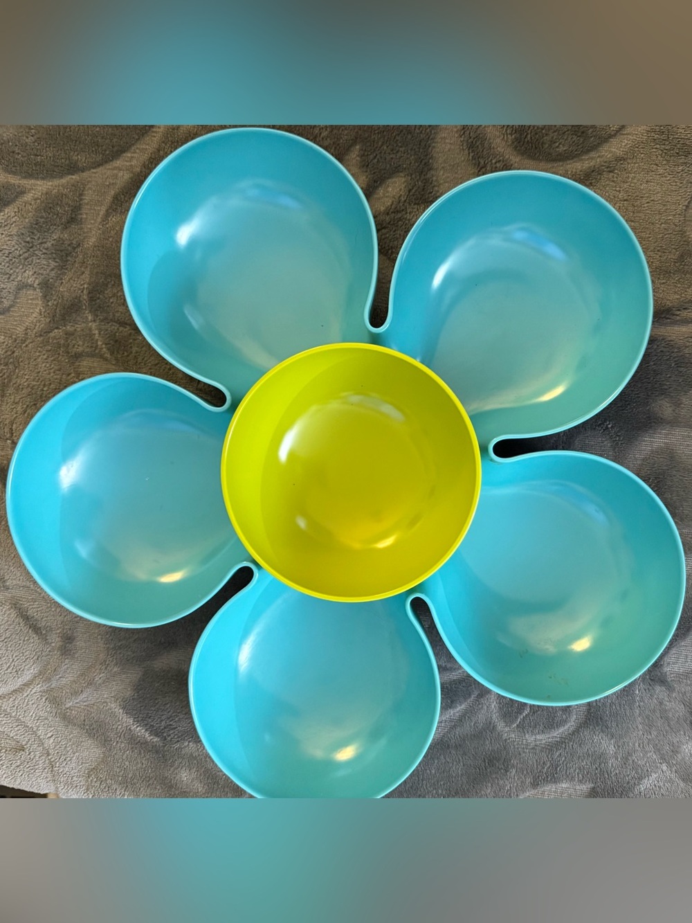 Pier 1 Aqua Retro Melamine Flower Chips/Fruit and Dip Serving Platter OSK